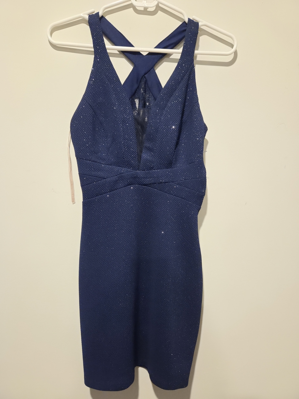 Speechless Navy Blue Sparkle Crisscross Back Mini Dress